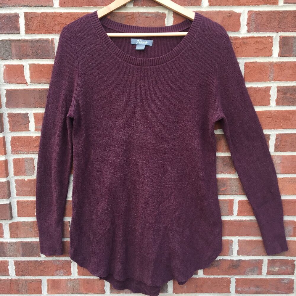Natural Reflections Knit Tunic Womens Large Burgundy Casual Comfy Minimalist